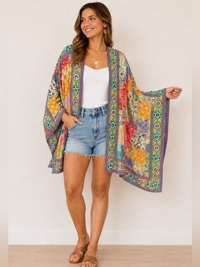Tolani Collection Raelyn Patchwork Kimono XL Anthropologie Boho Modal EUC